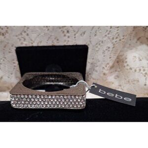 NEW Bebe Silver-Tone Rhinestone Square Cuff Bangle Bracelet